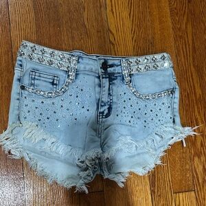Machine Light Blue Jean Shorts with Silver Accents